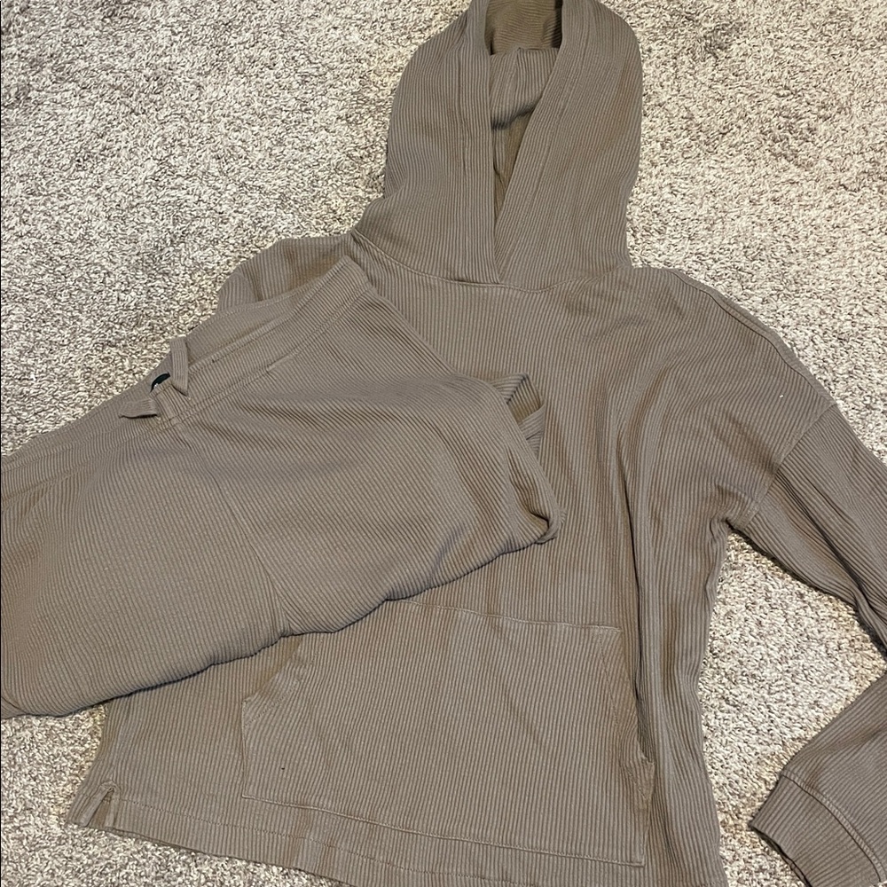Roots Taupe Ribbed Hoodie and Pants Set